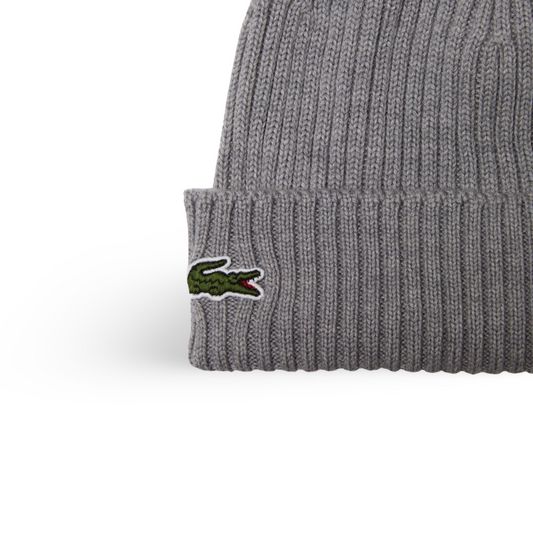 LACOSTE UNISEX RIBBED WOOL BEANIE GREY CHINE