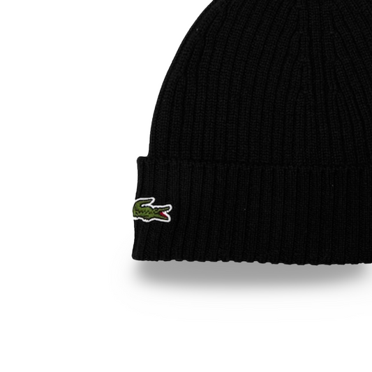 LACOSTE UNISEX RIBBED WOOL BEANIE BLACK