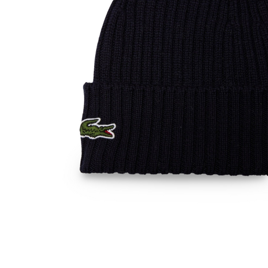 LACOSTE UNISEX RIBBED WOOL BEANIE NAVY BLUE