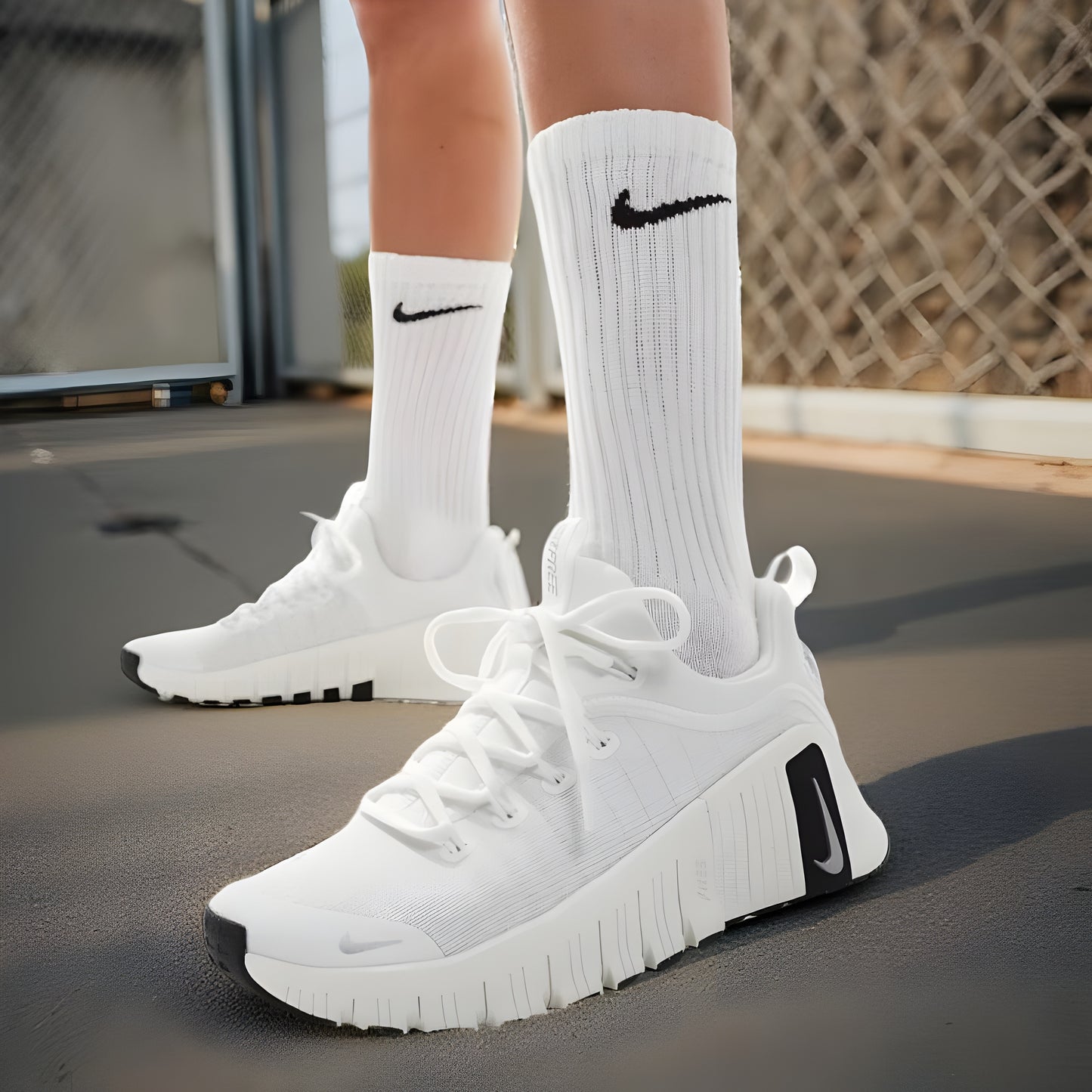 Nike Free Metcon 6 "White/White/Black" Shoes.