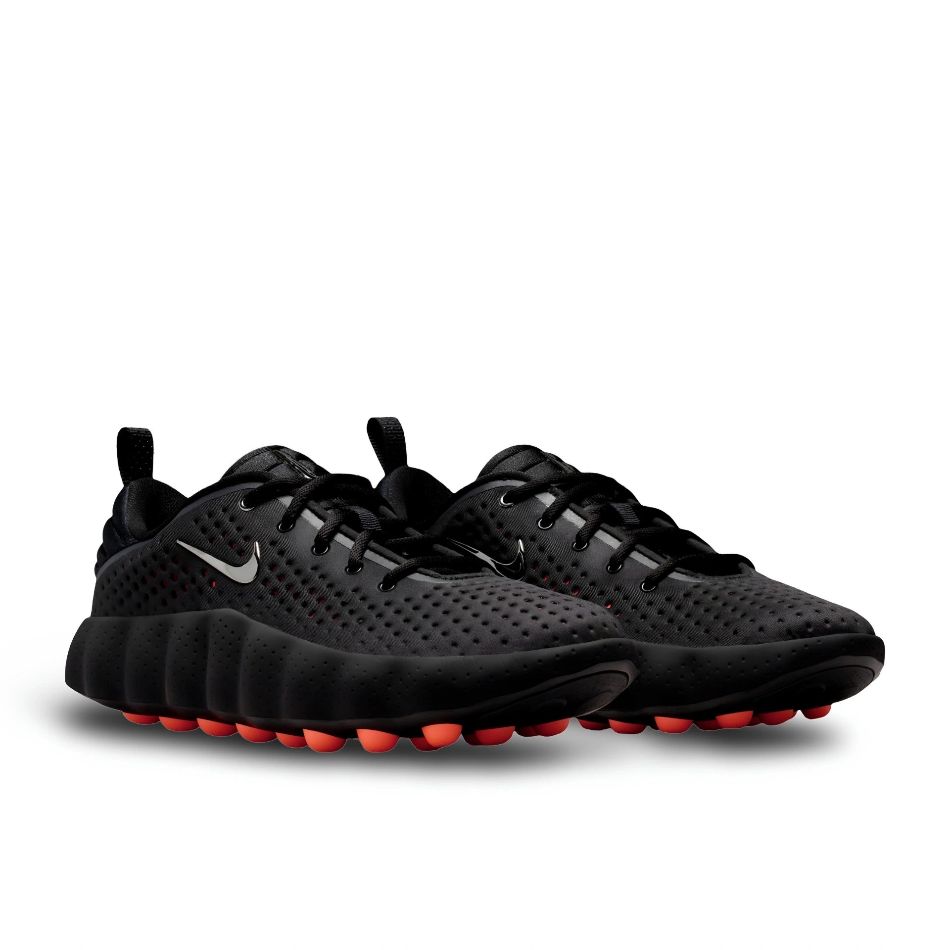 Nike Mind 002 Black Red sneakers angled view lightweight lifestyle shoes