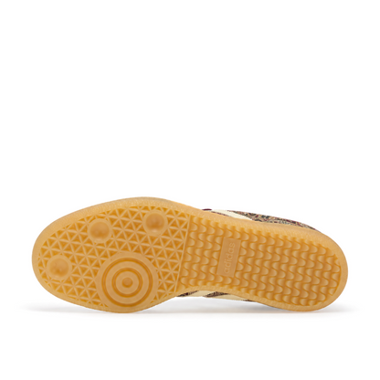 Upright outsole view of the Liberty London Samba OG showing the gum-coloured tread and circular forefoot pivot
