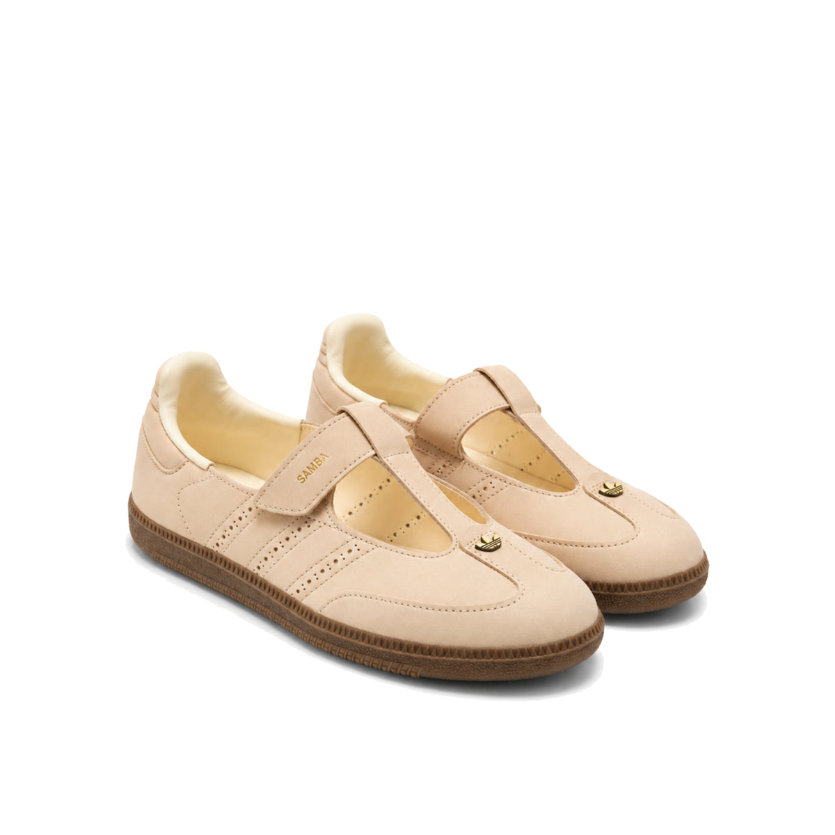 Pair of adidas Samba Jane Crystal Sand women's shoes, three-quarter view