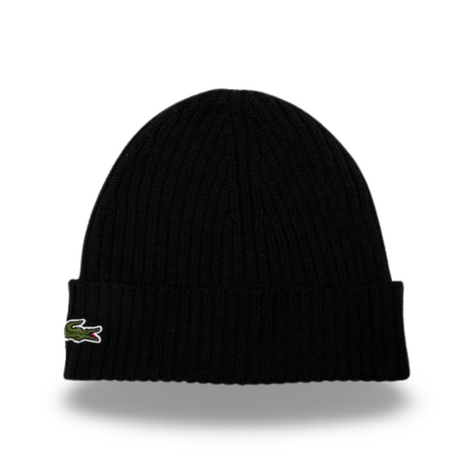 LACOSTE UNISEX RIBBED WOOL BEANIE BLACK