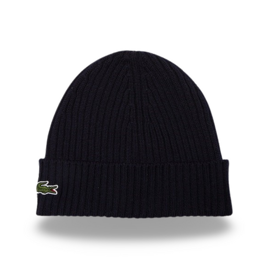 LACOSTE UNISEX RIBBED WOOL BEANIE NAVY BLUE