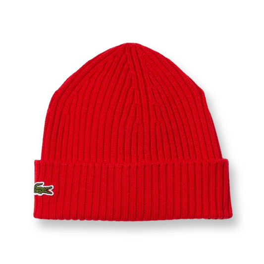 LACOSTE  UNISEX RIBBED WOOL BEANIE RED